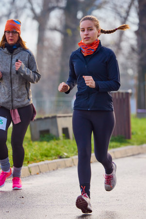 Pitesti Romania December 11-2022. Half marathon, sports event to promote sports and health in the local community.のeditorial素材