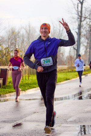 Pitesti Romania December 11-2022. Half marathon, sports event to promote sports and health in the local community.のeditorial素材