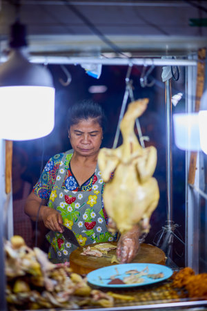 Bangkok Thailand 21-May 2023. Images from the Chinese city, the food market at night.のeditorial素材