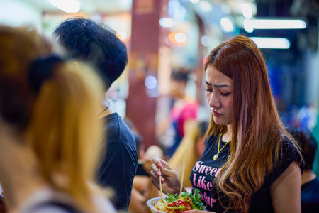 Bangkok Thailand 21-May 2023. Images from the Chinese city, the food market at night.のeditorial素材