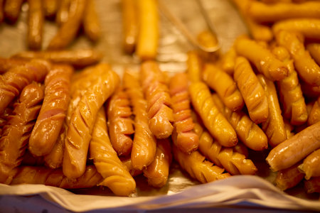 Images of food from a street food market in Thailand. Selective focus in blur.の写真素材