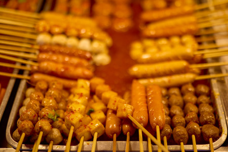 Images of food from a street food market in Thailand. Selective focus in blur.の写真素材
