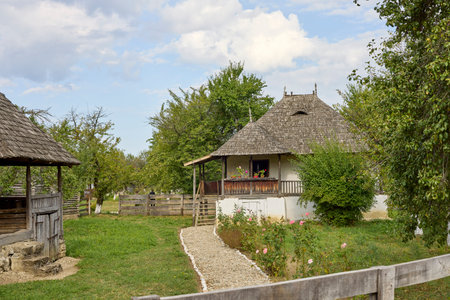 Golesti, Arges - Romania 08 September 2023. village museum in Romania, old houses from different areas of the country.のeditorial素材