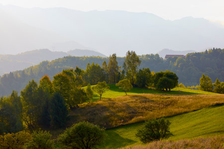 Mountain landscape from the rural areas of the Carpathian mountains in Romania.の写真素材