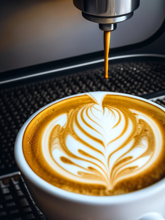 Coffee latte art on the coffee machine,vintage colorの素材