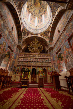 Aninoasa, Arges, Romania December 10, 2023. Aninoasa Monastery, exterior and interior images of the...