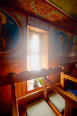 Slanic Arges Romania December 10, 2023. Slanic Monastery in Arges, images from inside and outside, place of prayer.のeditorial素材