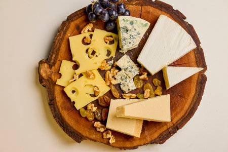 mixed of several types of cheese and fruitの写真素材