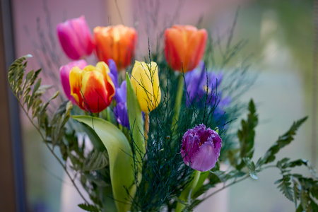 a beautiful floral arrangement of tulipsの写真素材