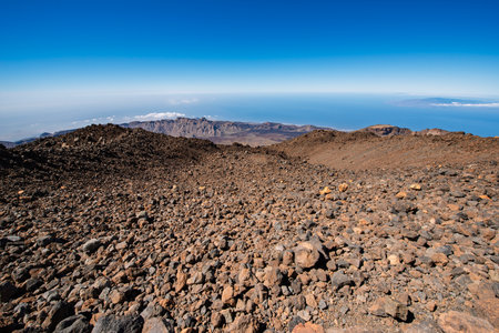 Beautiful mountain landscape in Tenerife with volcanic rock from Pico de Teide.の写真素材
