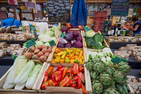 Colmar France October 17, 2025. images from the local central market with various productsのeditorial素材