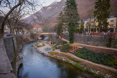 Baile Herculane Romania December 15, 2025. It is the oldest tourist resort in the country and also among the most important and visited permanent spa resorts in Romania and Eastern Europe.のeditorial素材