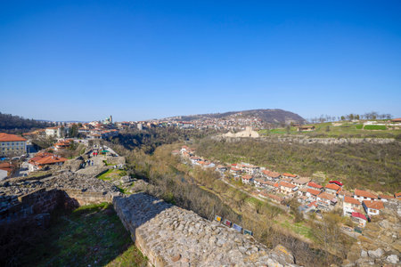 Veliko Tarnovo Bulgaria March 14, 2026. Images of the city of Veliko Tarnovo, seen from the hill with the medieval fortress of Tarevet.のeditorial素材