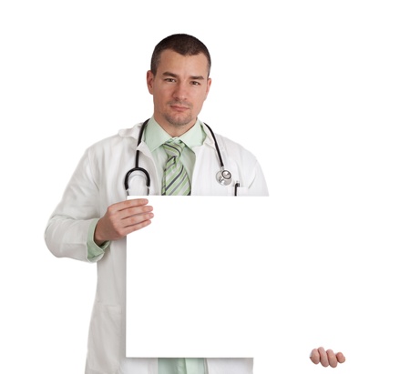 Young doctor with blank board  Isolated on white background の写真素材