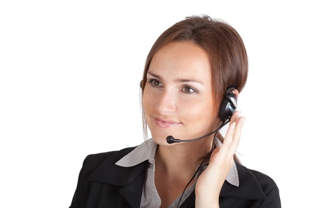 Portrait of hotline operator with headset の写真素材