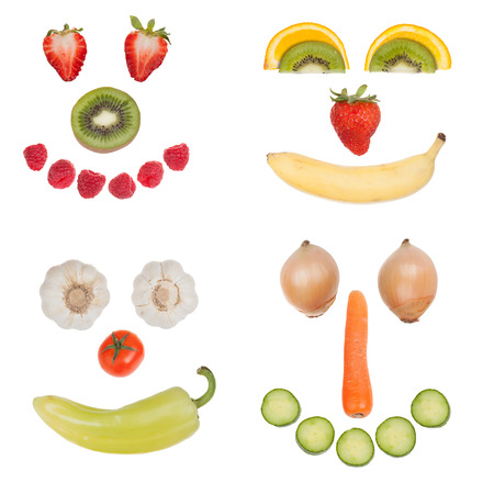 Happy fruit and vegetable faces collectionの写真素材