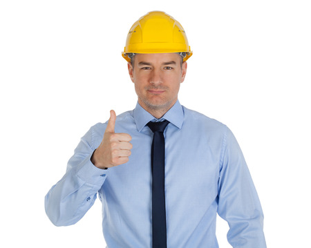 Architect thumb up. Isolated on white background.の写真素材