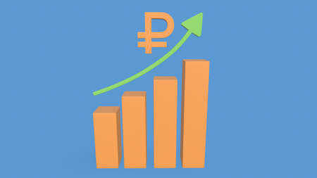 chart icon. russian ruble. Graph growing up movement growth progress 3D renderingの写真素材