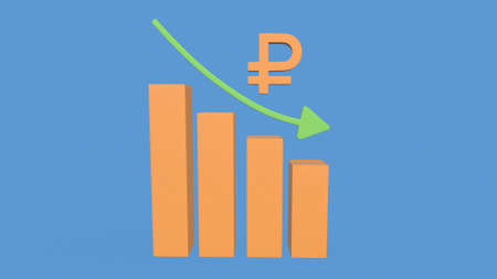 chart icon. russian ruble. Graph growing up movement growth progress 3D renderingの写真素材