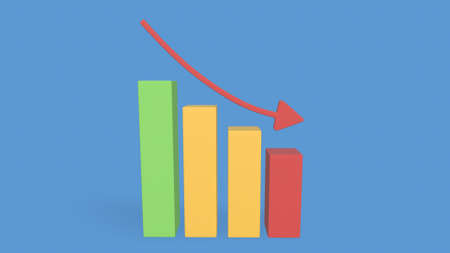 chart icon. Graph growing down movement growth progress 3D renderingの写真素材
