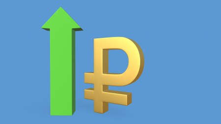 russian ruble currency with up arrow, russian ruble currency value concept is on the rise, 3d rendering.の写真素材