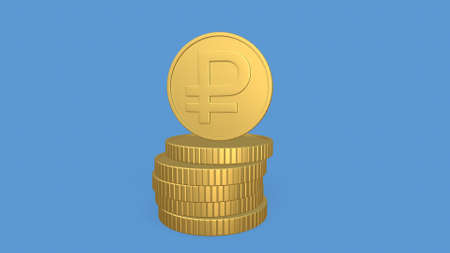 Russian ruble currency symbol with a stack of coins. 3D rendering.の写真素材