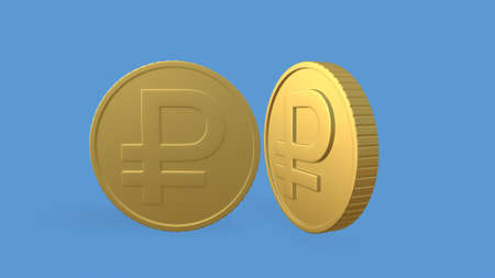 Russian ruble currency symbol with a stack of coins. 3D rendering.の写真素材