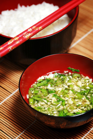 Rice and dipping sauceの写真素材