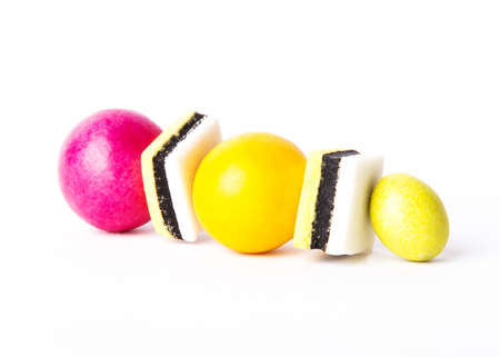 Multicolored sweets on a white backgroundの写真素材