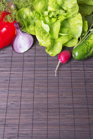 vegetables on woodの写真素材