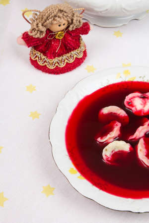 Red borsch with uszka, traditional Christmas Eve dishの写真素材