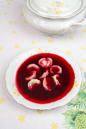 Red borsch with uszka, traditional Christmas Eve dishの写真素材