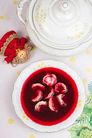 Red borsch with uszka, traditional Christmas Eve dishの写真素材