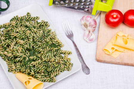 pasta with spinachの写真素材