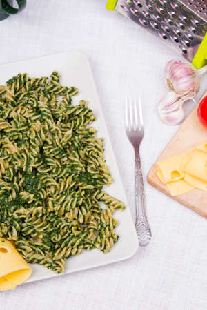pasta with spinachの写真素材