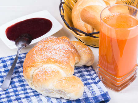 croissant, juice, bagels and jam, breakfast ingredientsの写真素材
