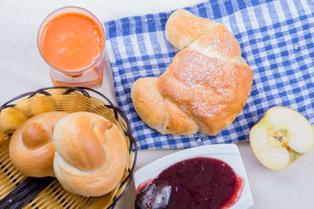 croissant, juice, bagels and jam, breakfast ingredientsの写真素材