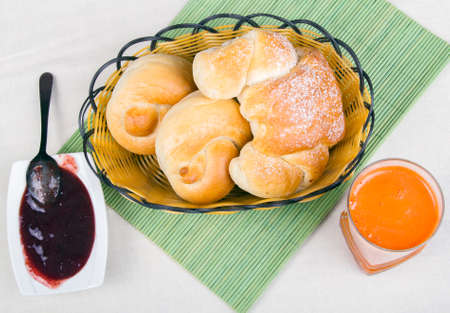 croissant, juice, bagels and jam, breakfast ingredientsの写真素材