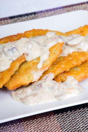 potato pancakes with mushroom sauceの写真素材