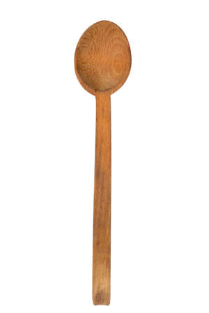old wooden spoon, isolated on white backgroundの写真素材