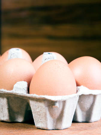 eggs on a wooden tableの写真素材