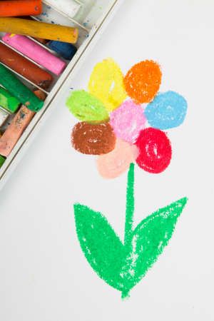 oil pastels grawing: colorful flowerの写真素材
