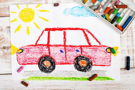 colorful drawing: red carの写真素材