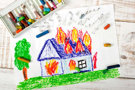 colorful drawing: burning houseの写真素材