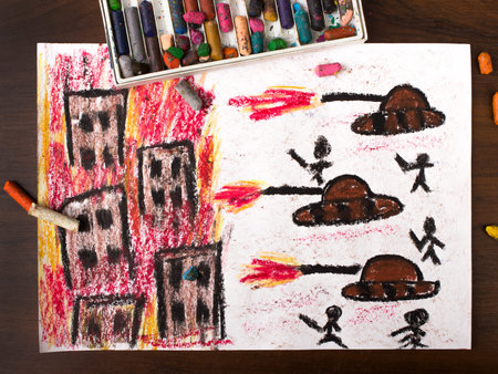 colorful drawing: tanks attack