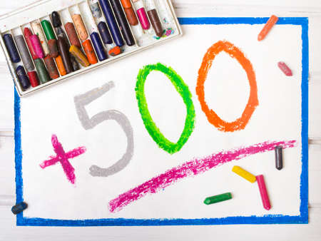 Colorful drawing: Social policy in Poland - a program to support families. 500 PLN for second and next child.の写真素材