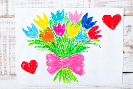 colorful drawing: tulip bouquetの写真素材
