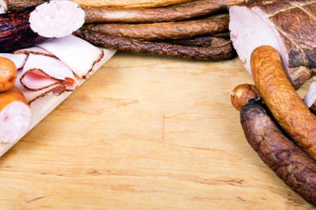 meat products on a wooden tableの写真素材
