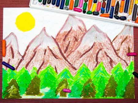 Colorful drawing: high mountain landscapeの写真素材