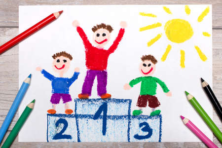 Photo of colorful drawing: winners on the podium. の写真素材